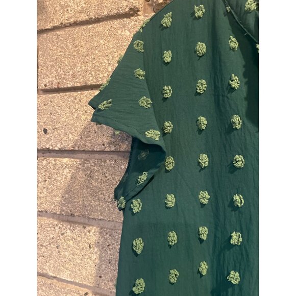 Merokeety Womens Green Swiss Dot Flutter Sleeve Top Size L - Picture 4 of 7